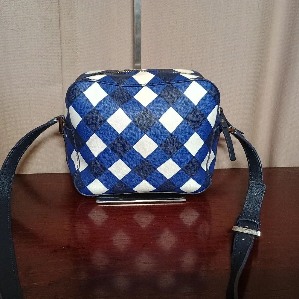 Kate Spade Cammie Newbury Lane Gingham Plaid Print Camera Bag Crossbody